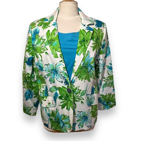 Susan Graver Jackets & Blazers - Susan Graver Blue and Green Floral Blazer Top Set